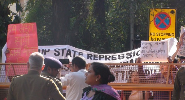 Protest demonstration at Chhattisgarh Bhawan against attack on Soni Sori
